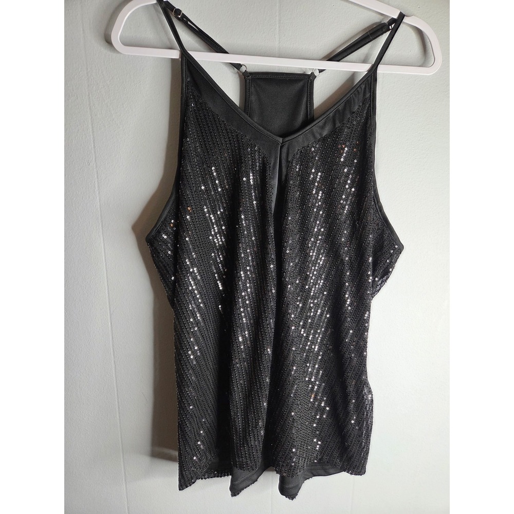 Womens Black Sequin V-Neck Racerback Camisole Tank Top Plus Size 2XL Adjustable